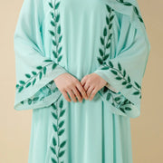 Elegant Crew Neck Long Sleeve Chiffon Abaya Dress with Matching Headscarf (AA230)